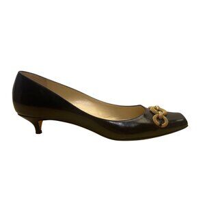 Jimmy Choo Women’s Black Patent Leather Chain Embellished Kitten Heels Size 41.5